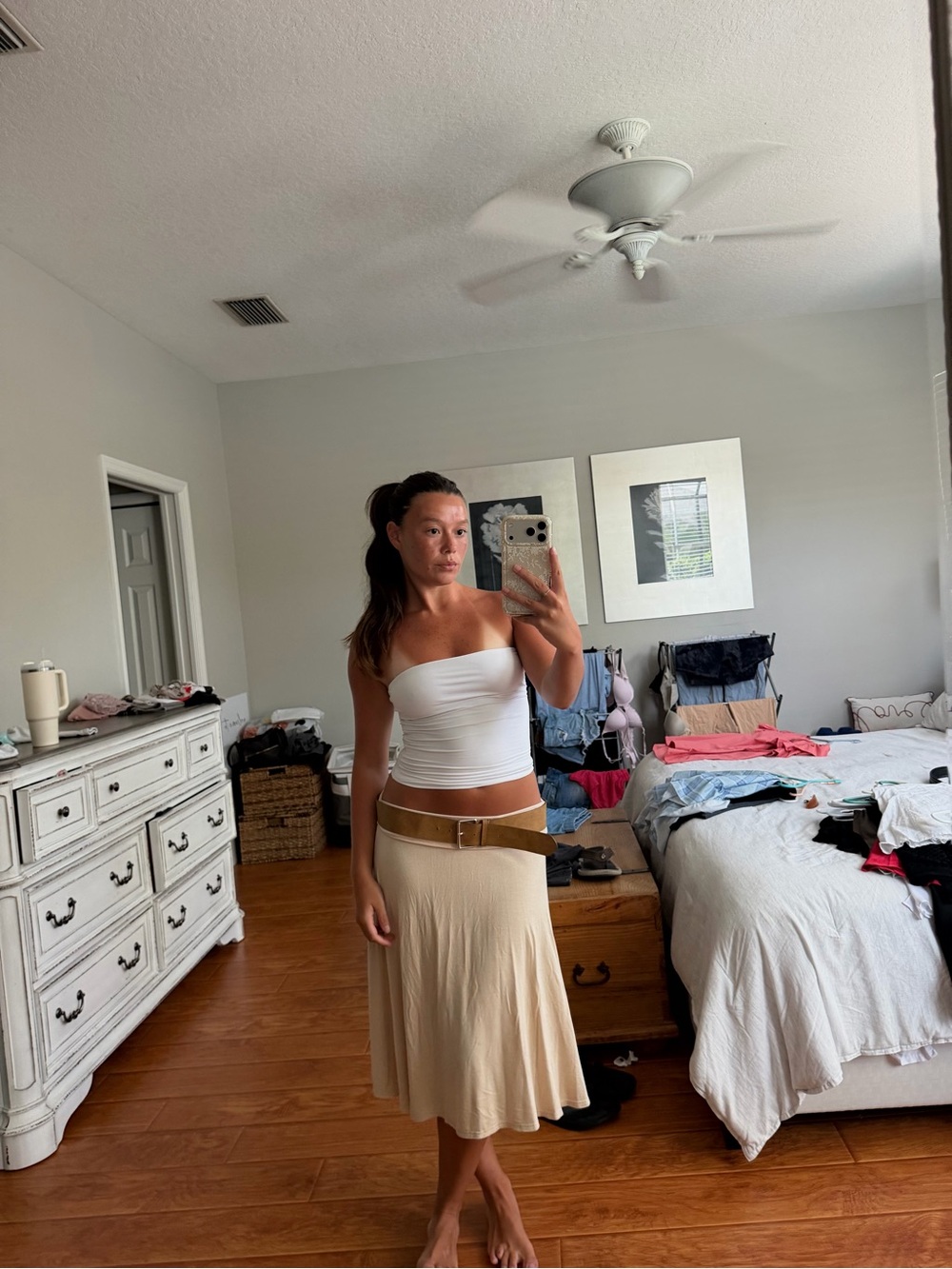 Vintage Echic Cream Midi A-Line Skirt